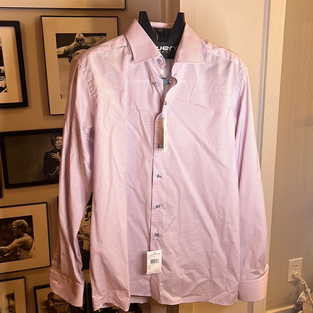NEW Eton XL - 44-17.5 Pink/Purple Button Up Collared Dress Shirt